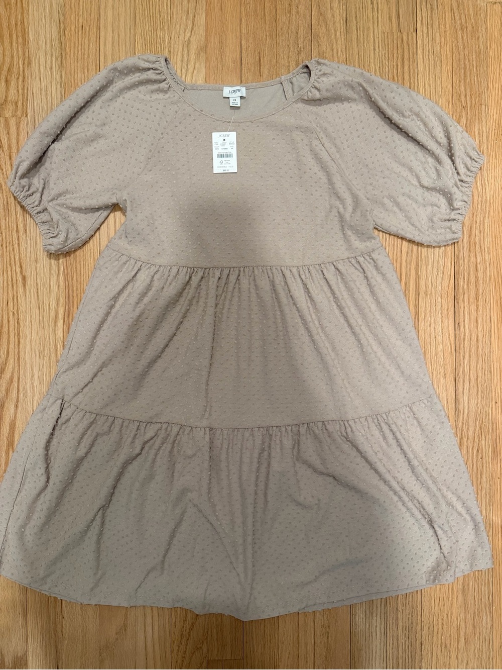 J. Crew Neutral Taupe Swiss Dot Dress